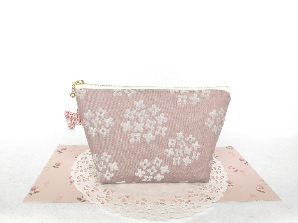 ファスナーポーチ(あじさい・オールドローズ くすみピンク)