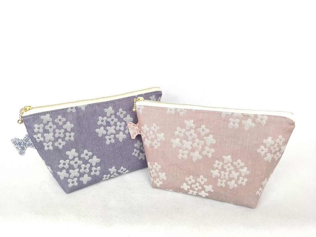 ファスナーポーチ(あじさい・オールドローズ くすみピンク)