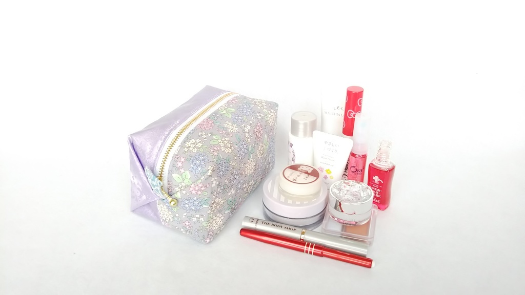 あじさいのキラキラ☆キャラメルポーチ(ブルーグレー×パープル)