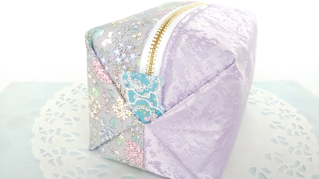 あじさいのキラキラ☆キャラメルポーチ(ブルーグレー×パープル)