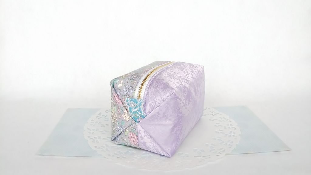 あじさいのキラキラ☆キャラメルポーチ(ブルーグレー×パープル)