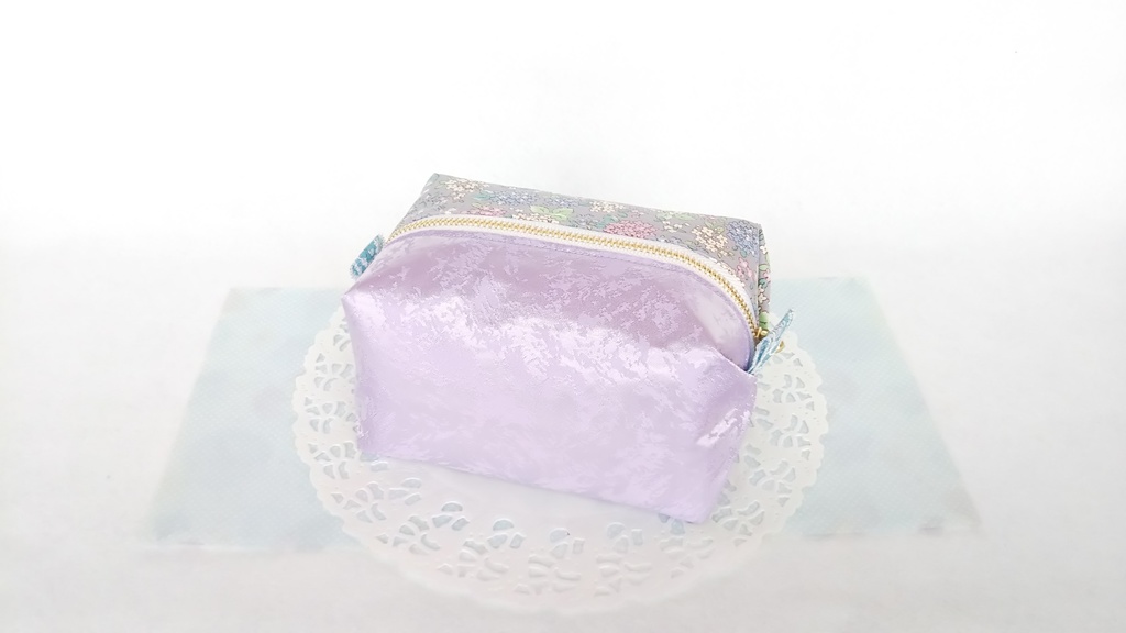 あじさいのキラキラ☆キャラメルポーチ(ブルーグレー×パープル)