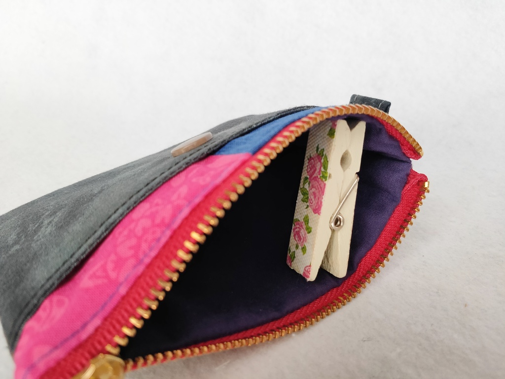 巾着・ミニポーチセット(ブルー&ピンク&ブラック)