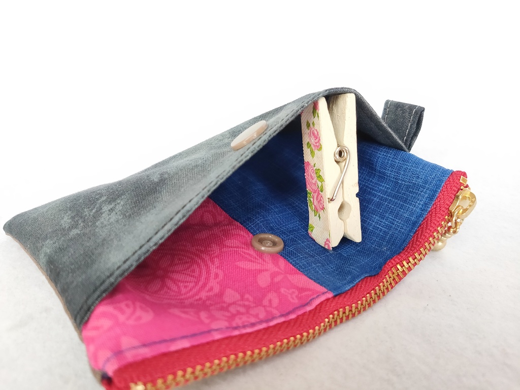 巾着・ミニポーチセット(ブルー&ピンク&ブラック)