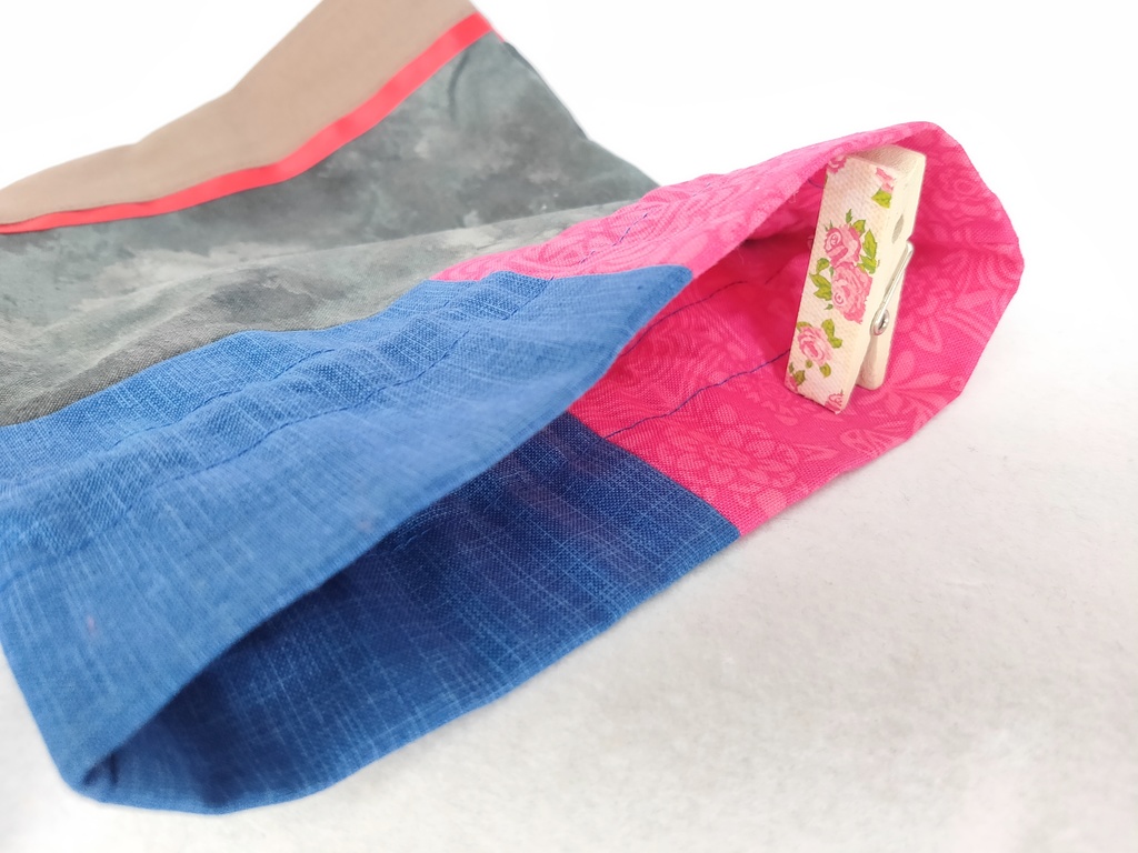 巾着・ミニポーチセット(ブルー&ピンク&ブラック)