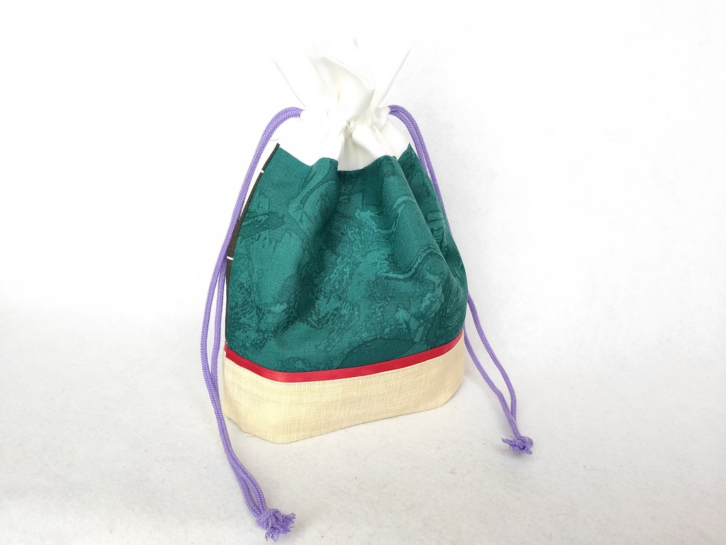 巾着・ミニポーチセット(ペンチェック&グリーン)