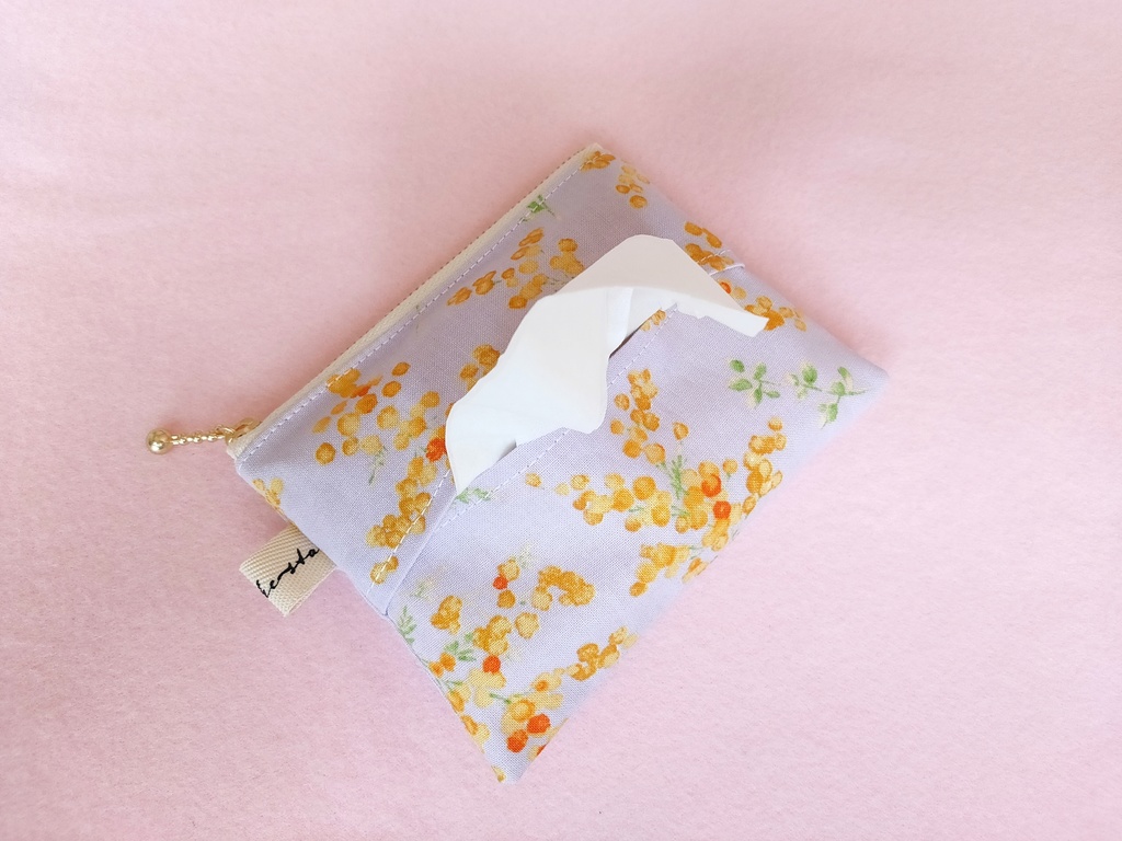 ポケットティッシュケース付きミニフラットポーチ(ミモザ3種)