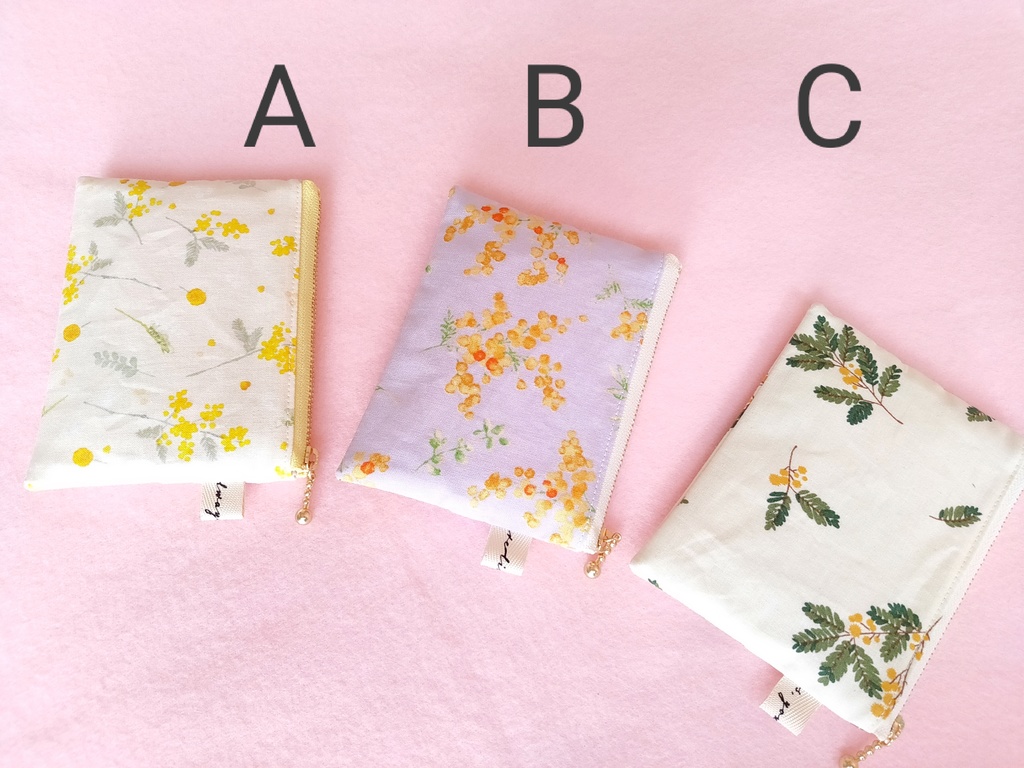 ポケットティッシュケース付きミニフラットポーチ(ミモザ3種)