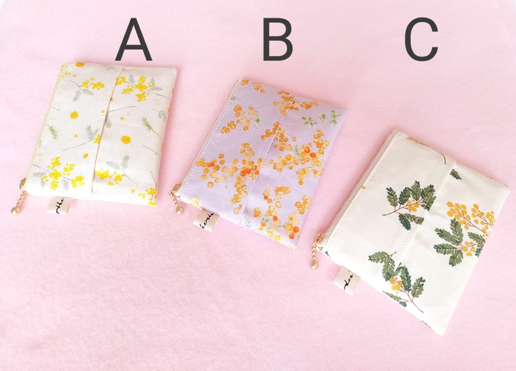 ポケットティッシュケース付きミニフラットポーチ(ミモザ3種)