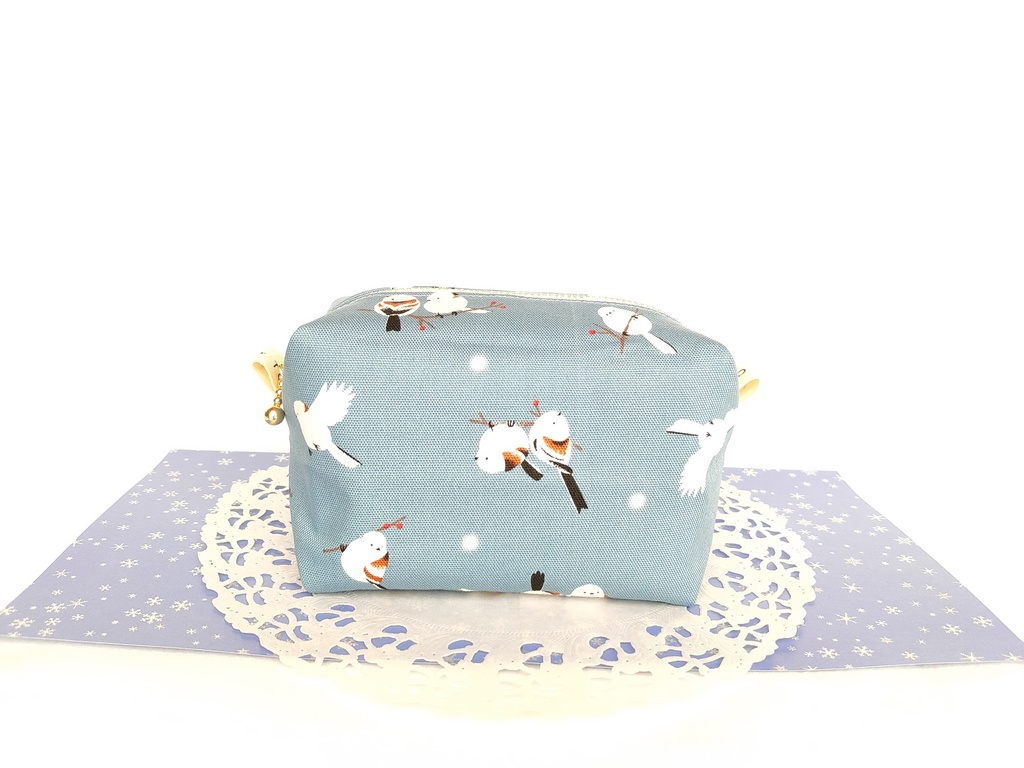 キャラメルポーチ(シマエナガ・くすみブルー)