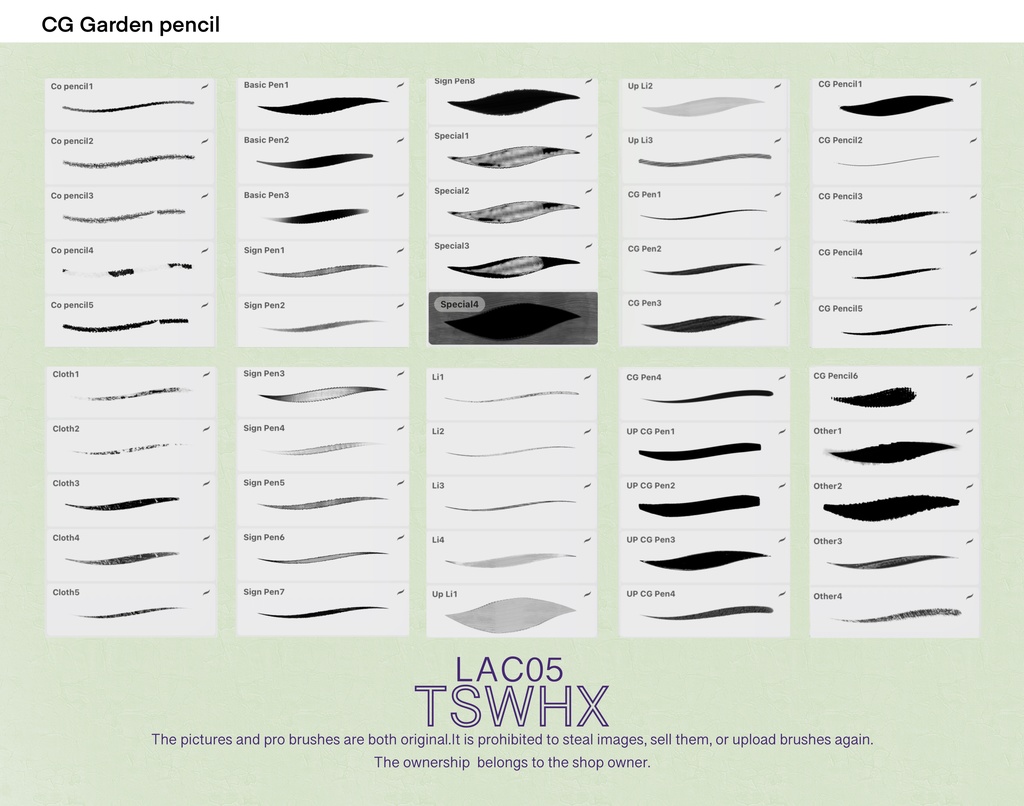 Procreateブラシ CG Garden 150本