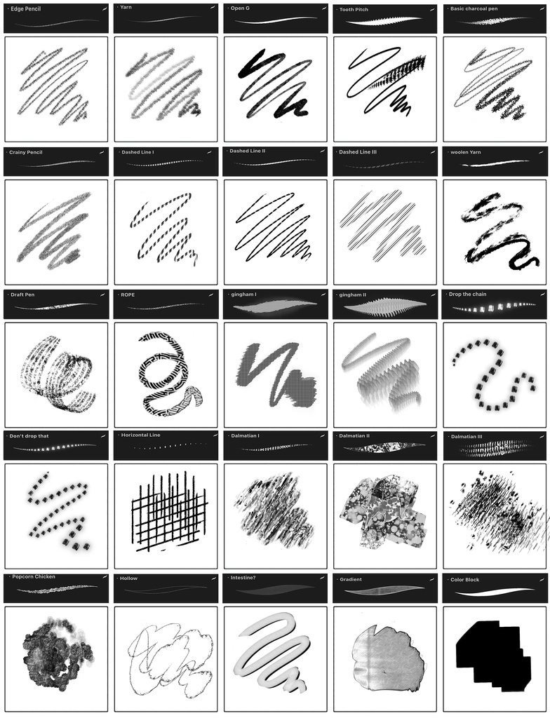 Procreateブラシ Texture Line「質感ブラシ・スケッチ方格」 50本