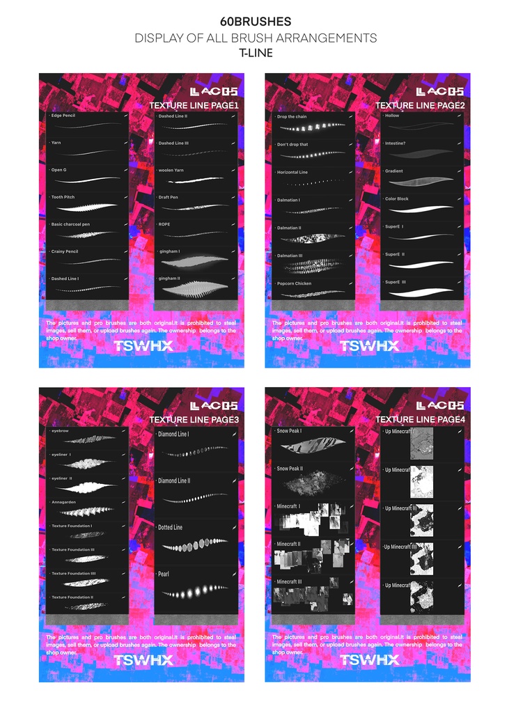 Procreateブラシ Texture Line「質感ブラシ・スケッチ方格」 50本