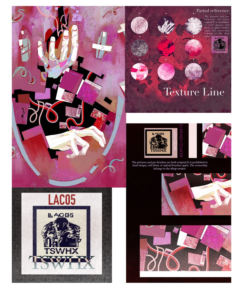 Procreateブラシ Texture Line「質感ブラシ・スケッチ方格」 50本