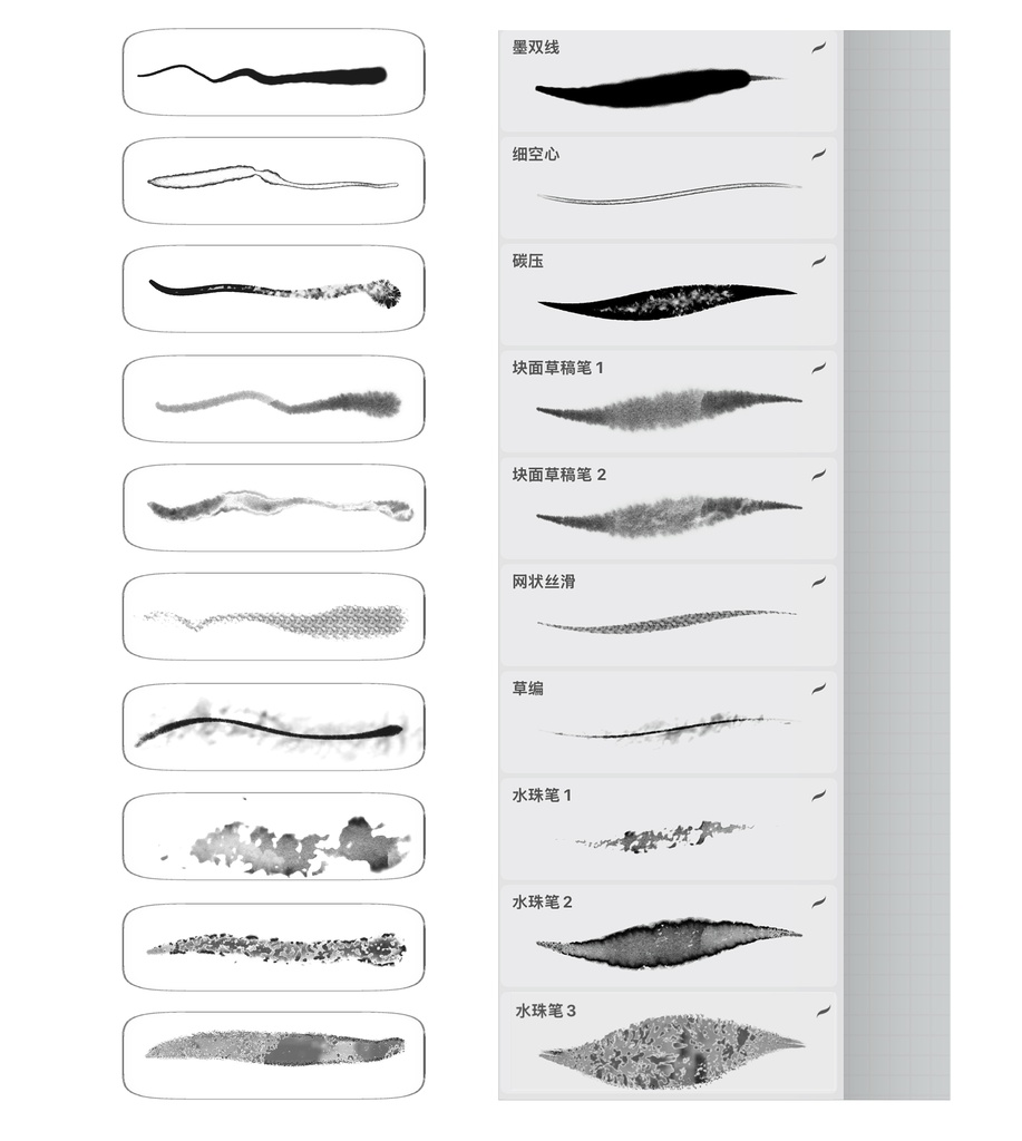 Procreateブラシ 水墨画風 「マンガ線画ブラシ」50本
