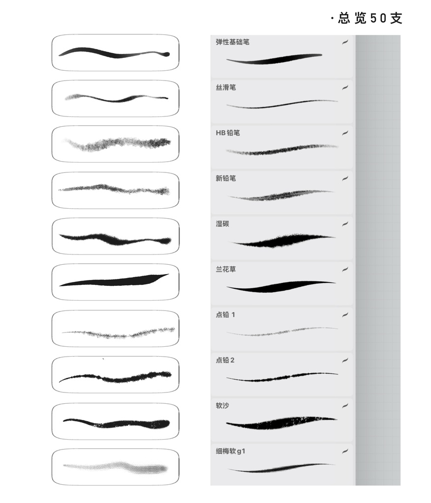 Procreateブラシ 水墨画風 「マンガ線画ブラシ」50本