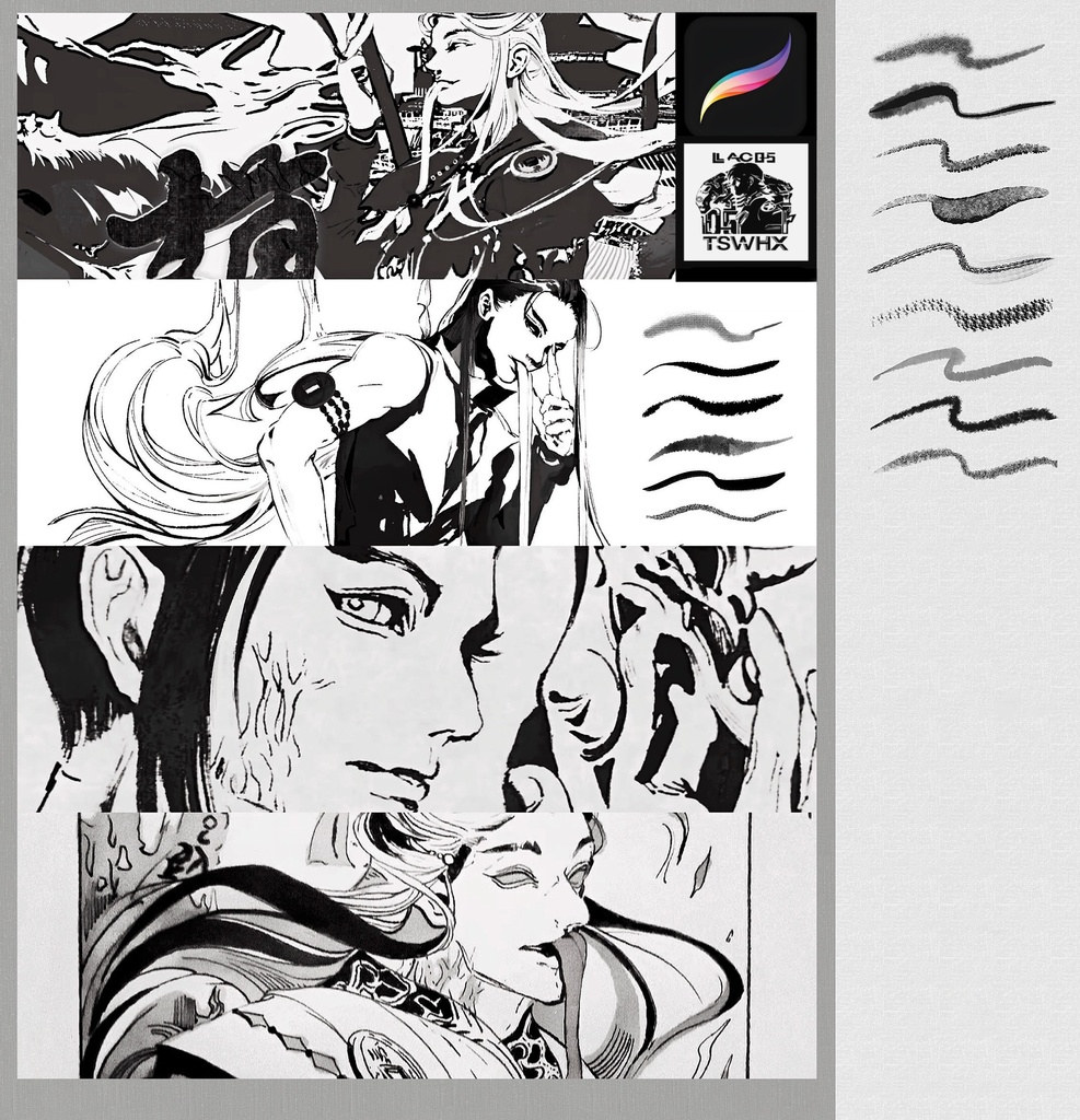 Procreateブラシ 水墨画風 「マンガ線画ブラシ」50本