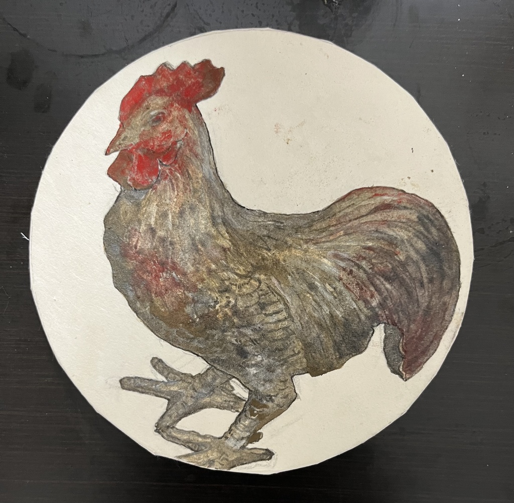 鶏の置物 日本画