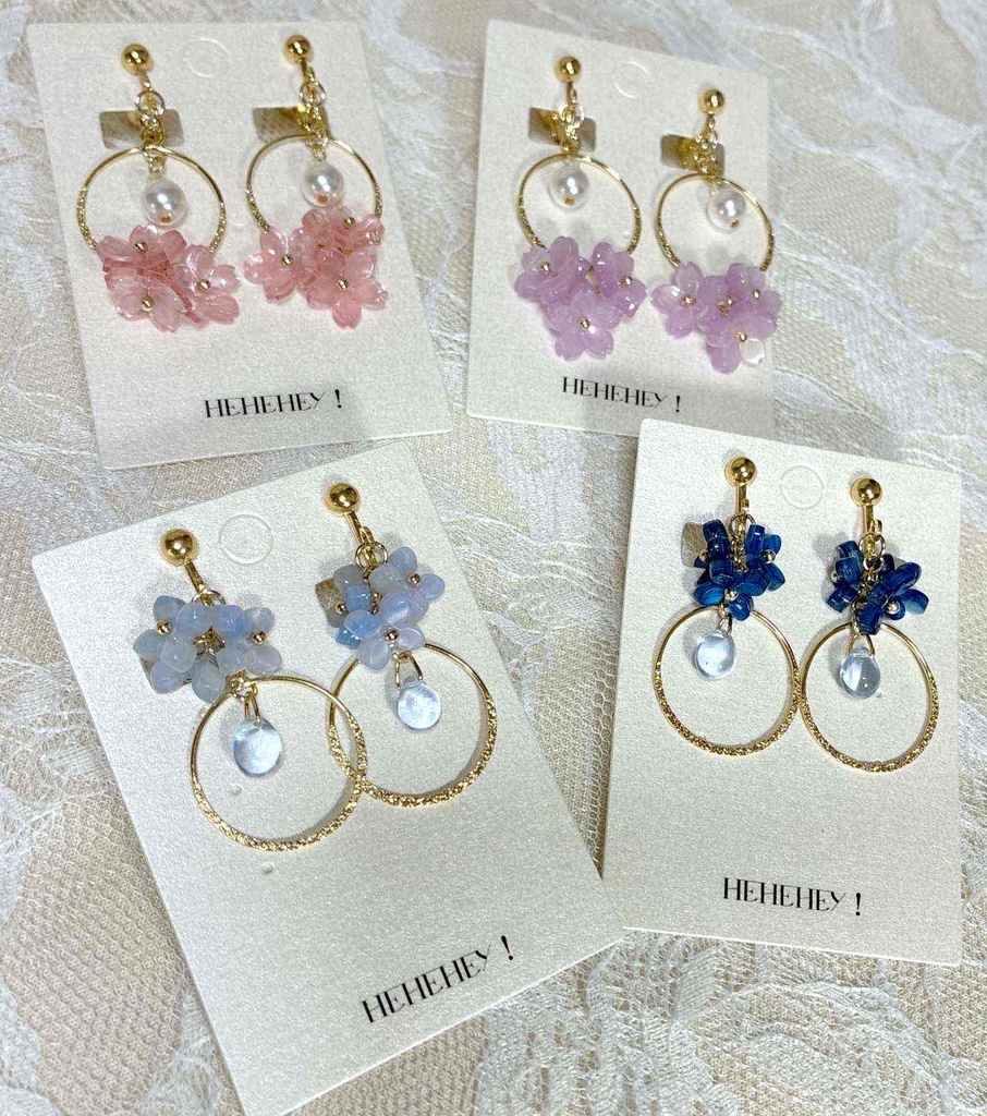 桜とパールのイヤリング・ピアス/紫陽花と雫のイヤリング・ピアス