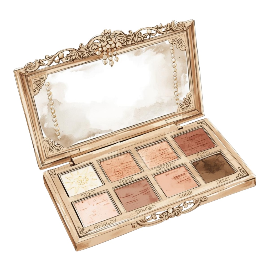 【PNG】アンティーク水彩メイクアッシリーズ クリップアート16点セット(ベージュ&ゴールド・宝石モチーフ付き)