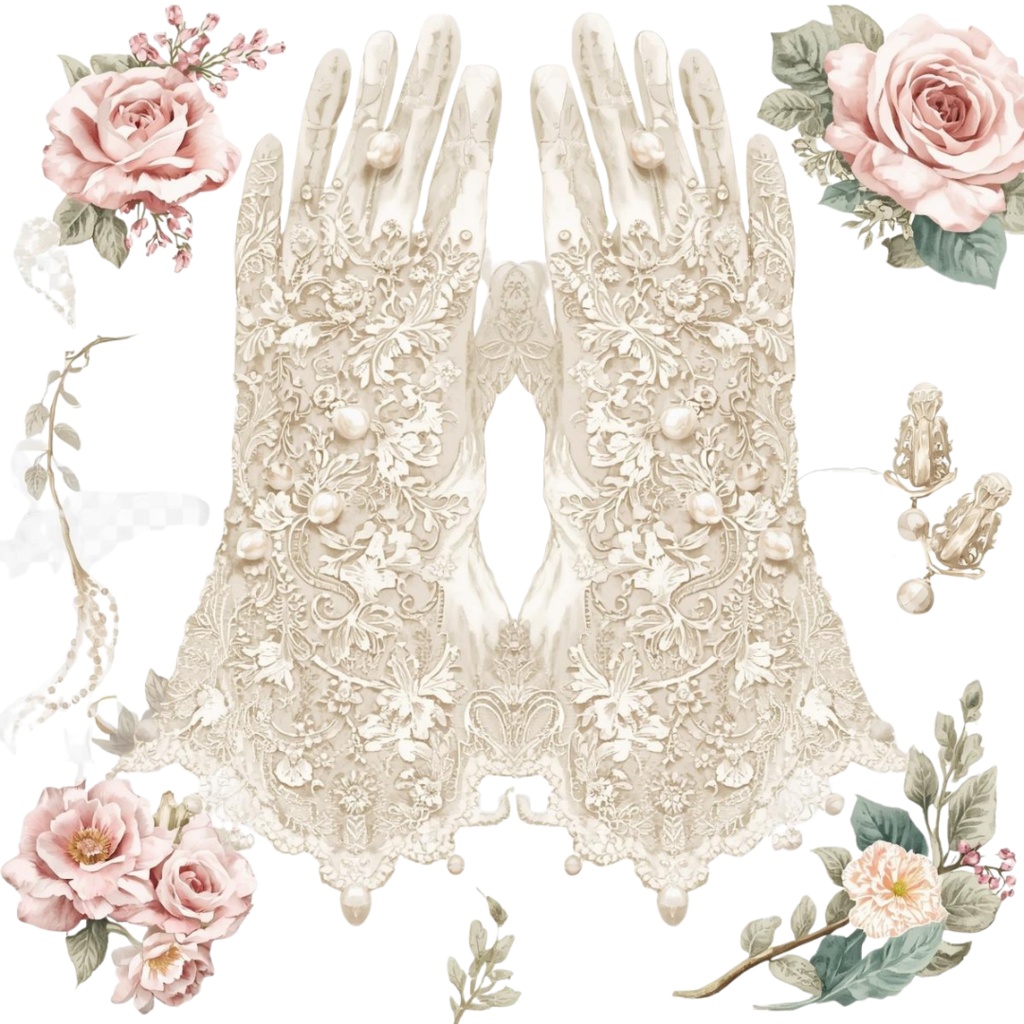 アンティーク風ブライダル 水彩クリップアート16点セット(PNG形式)