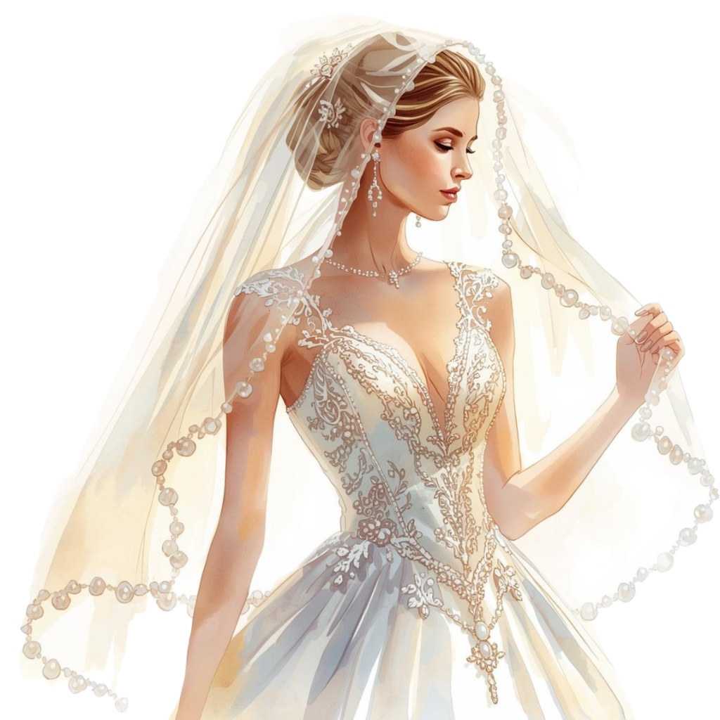 アンティーク風ブライダル 水彩クリップアート16点セット(PNG形式)