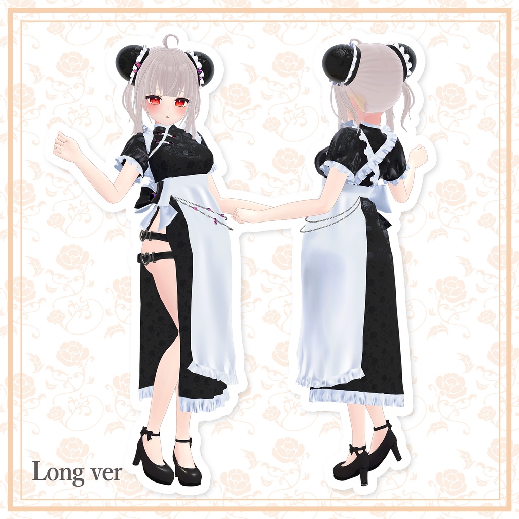 チャイナメイドセット【髪型・チャイナメイド服(ロング&ミニスカ)・ヒール同梱】