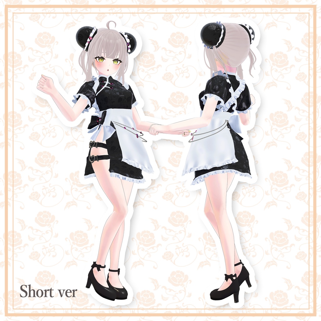 チャイナメイドセット【髪型・チャイナメイド服(ロング&ミニスカ)・ヒール同梱】