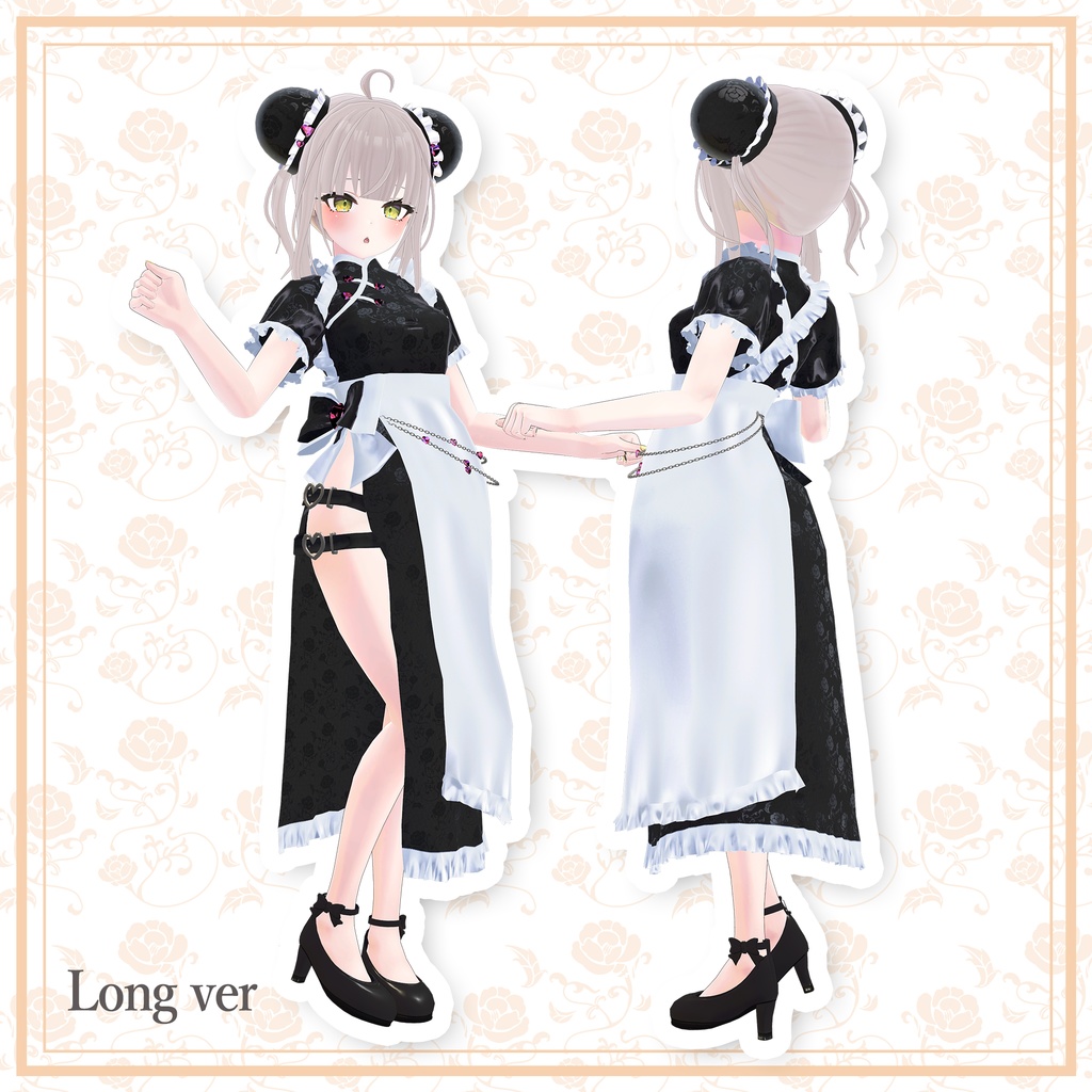 チャイナメイドセット【髪型・チャイナメイド服(ロング&ミニスカ)・ヒール同梱】