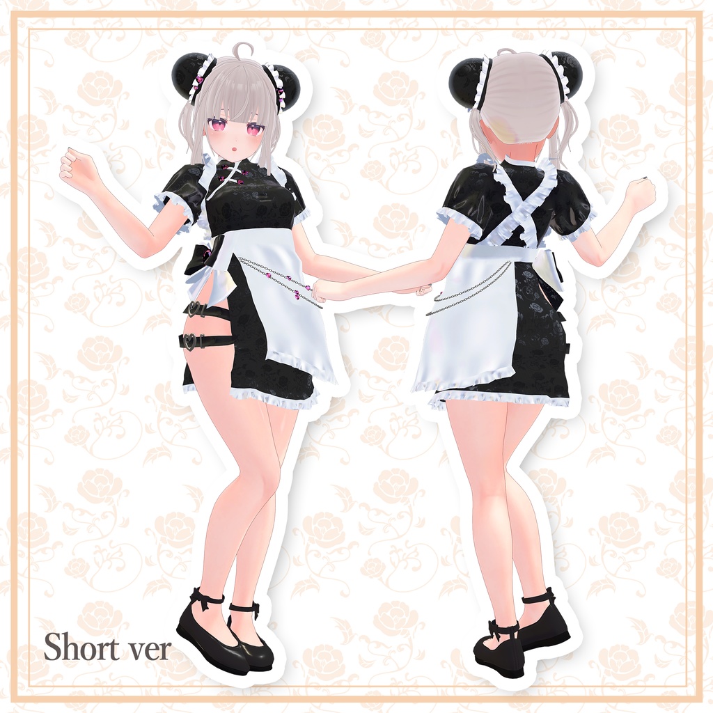 チャイナメイドセット【髪型・チャイナメイド服(ロング&ミニスカ)・ヒール同梱】