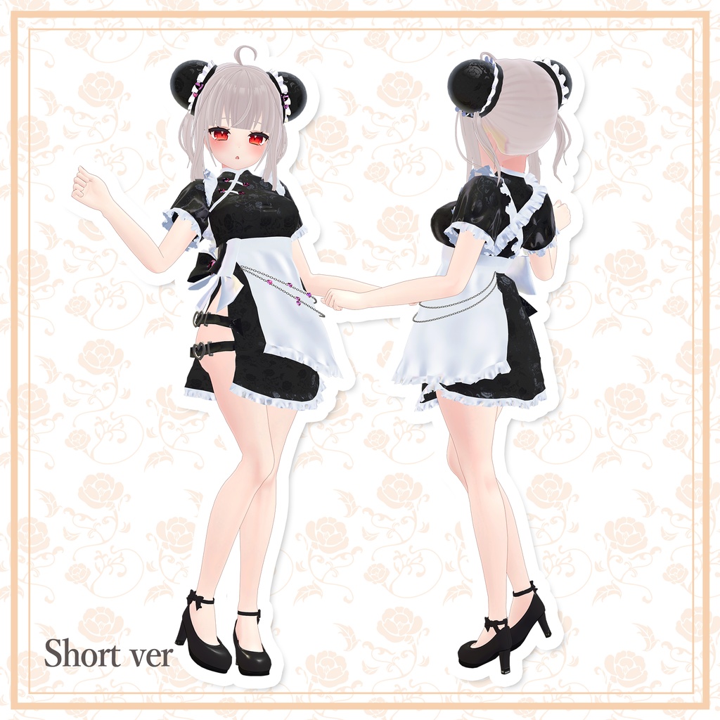 チャイナメイドセット【髪型・チャイナメイド服(ロング&ミニスカ)・ヒール同梱】