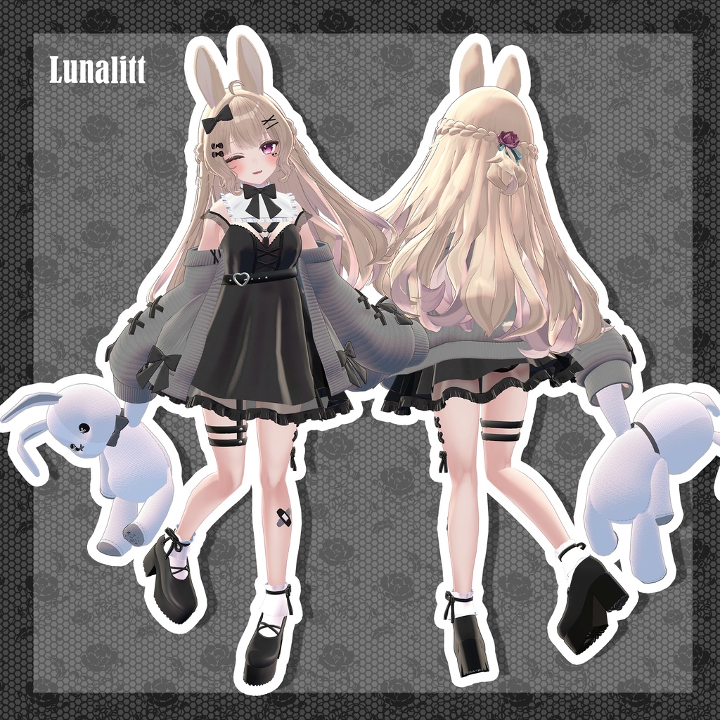 ✨公式コラボ✨ウサギぬいぐるみ付ゴシックワンピ【Gothic Dress With Bunny】Luku×ひゅうがなつみかん