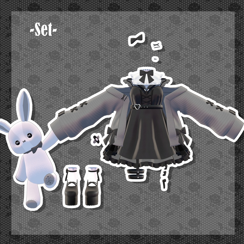 ✨公式コラボ✨ウサギぬいぐるみ付ゴシックワンピ【Gothic Dress With Bunny】Luku×ひゅうがなつみかん