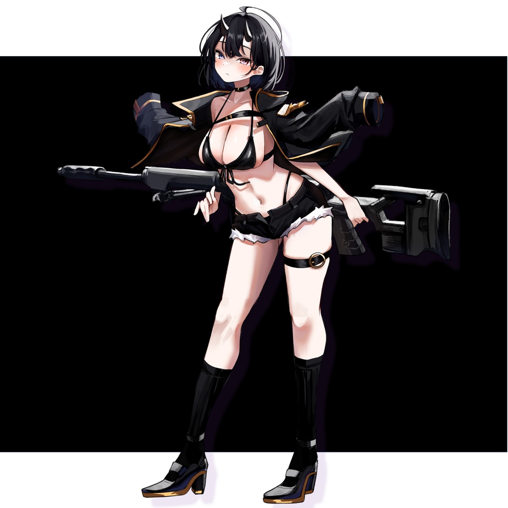 【無料版あり】フリー素材 立ち絵 ゲームやTRPG・配信等に使える!銃持ち鬼人少女!!