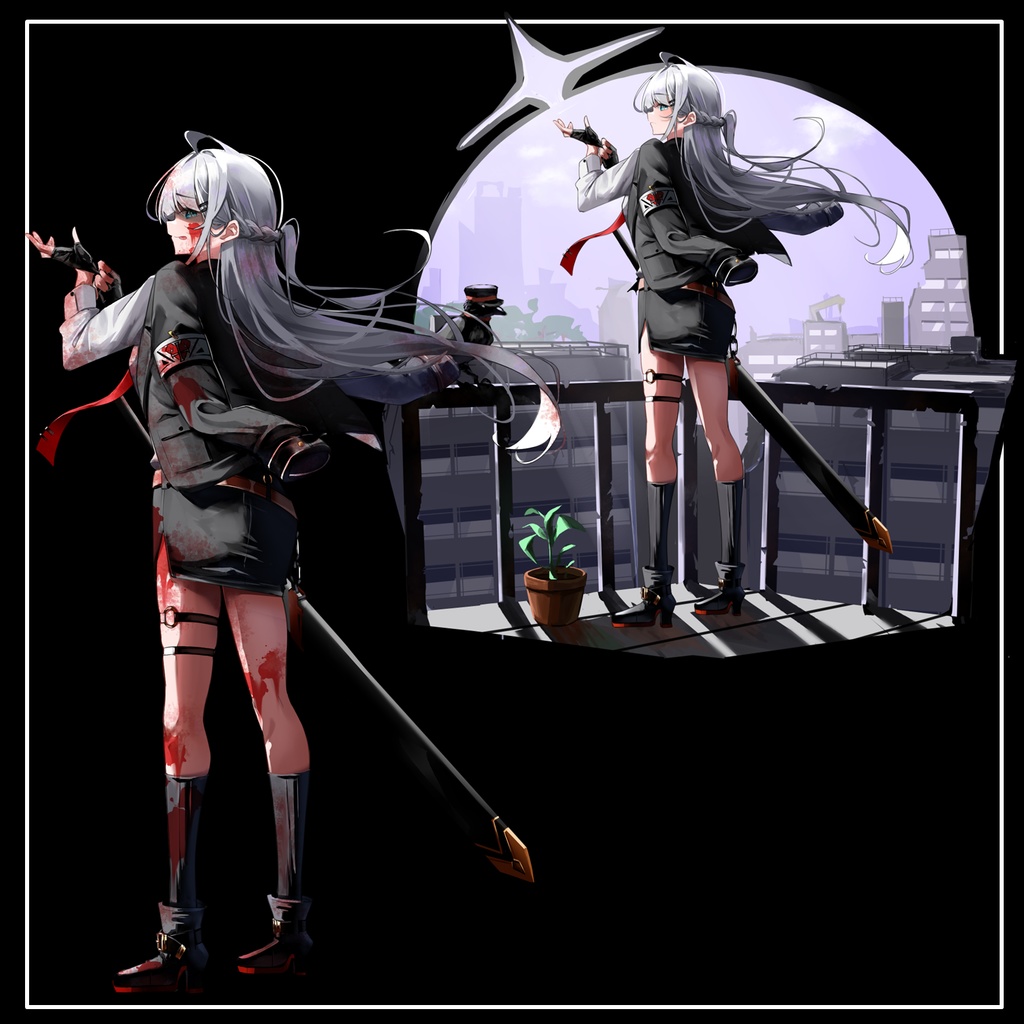 【無料版あり】フリー素材 立ち絵 ゲームやTRPG・配信等に使える!ヴィネット風背景付き/スーツ少女!!