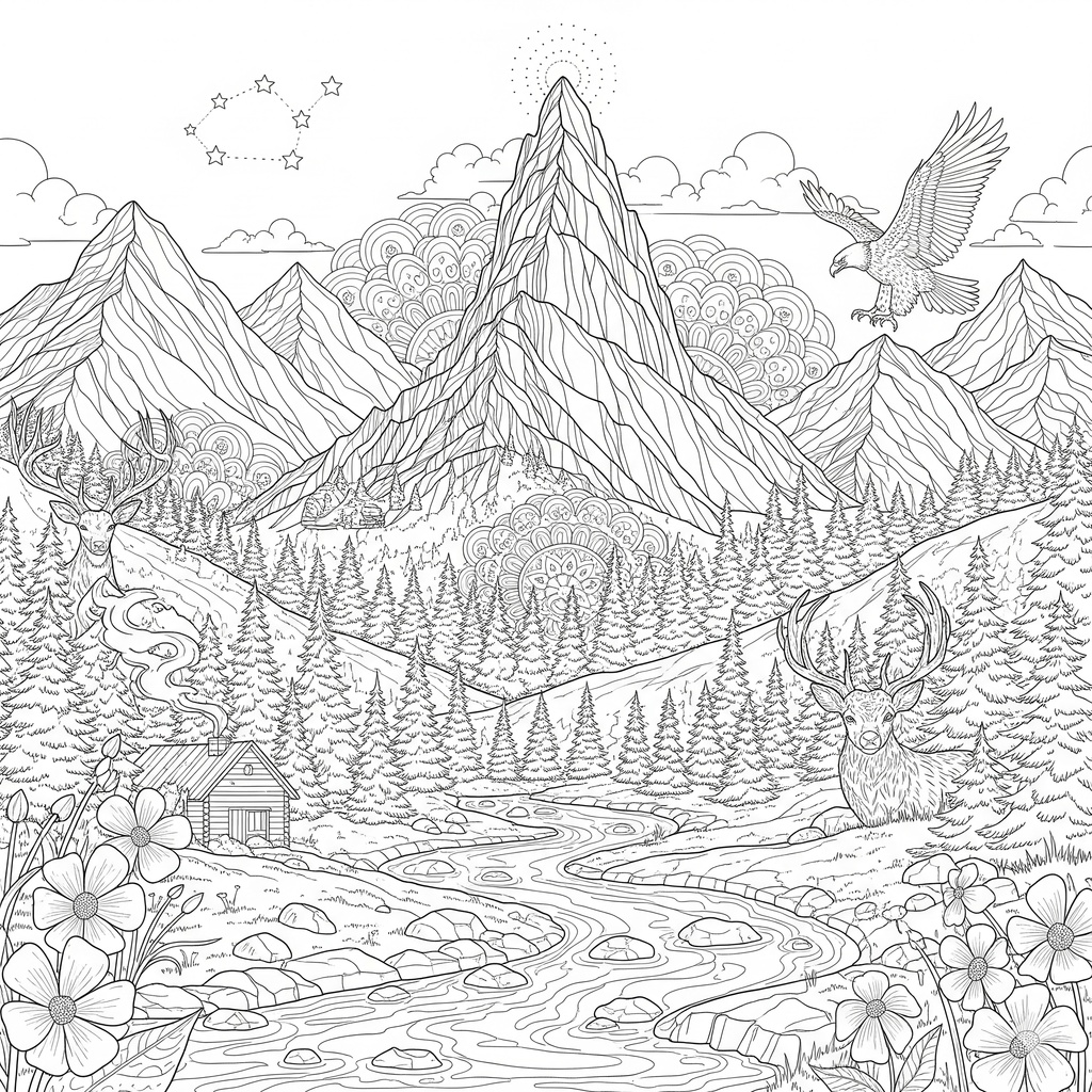 ［大人向け］塗り絵〜山