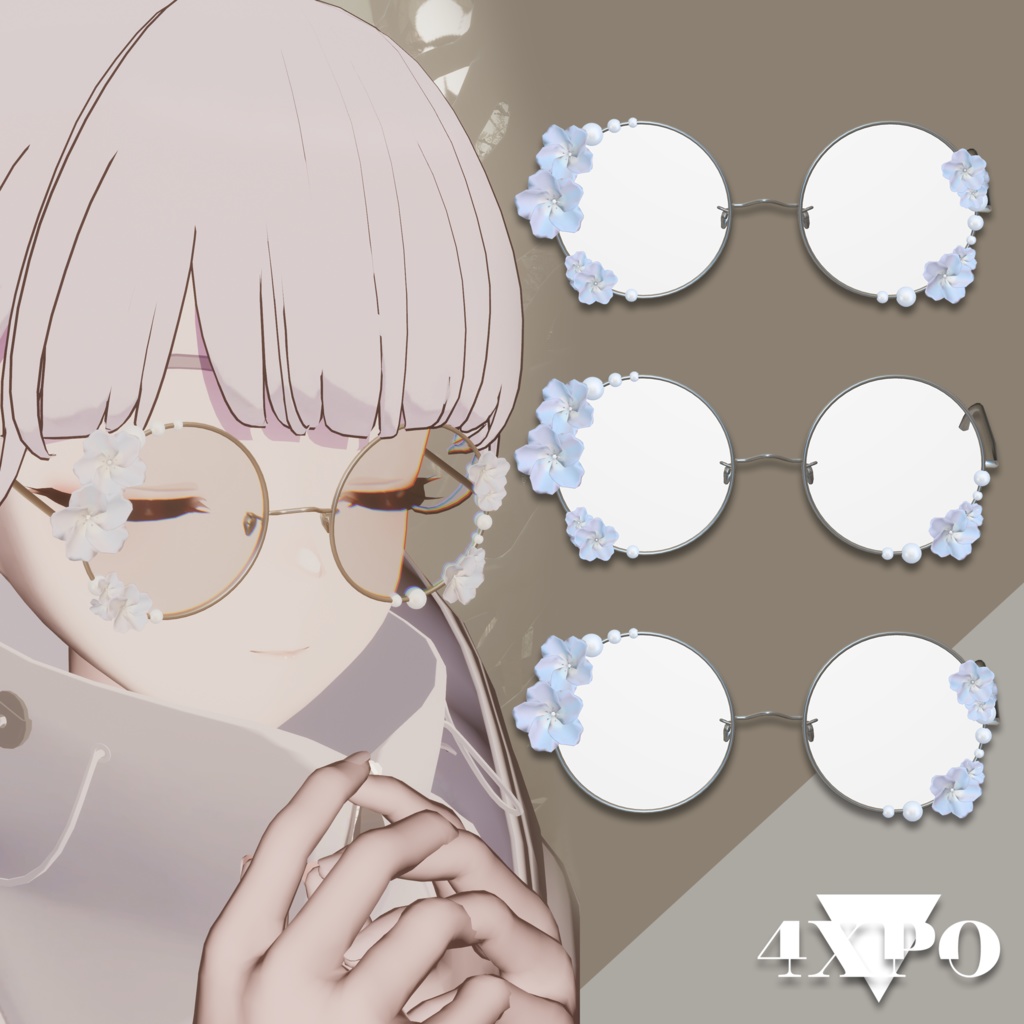 【Marycia/森羅/Lapwing対応】FlowerPearlGlasses【MA】【シェイプキー付き】