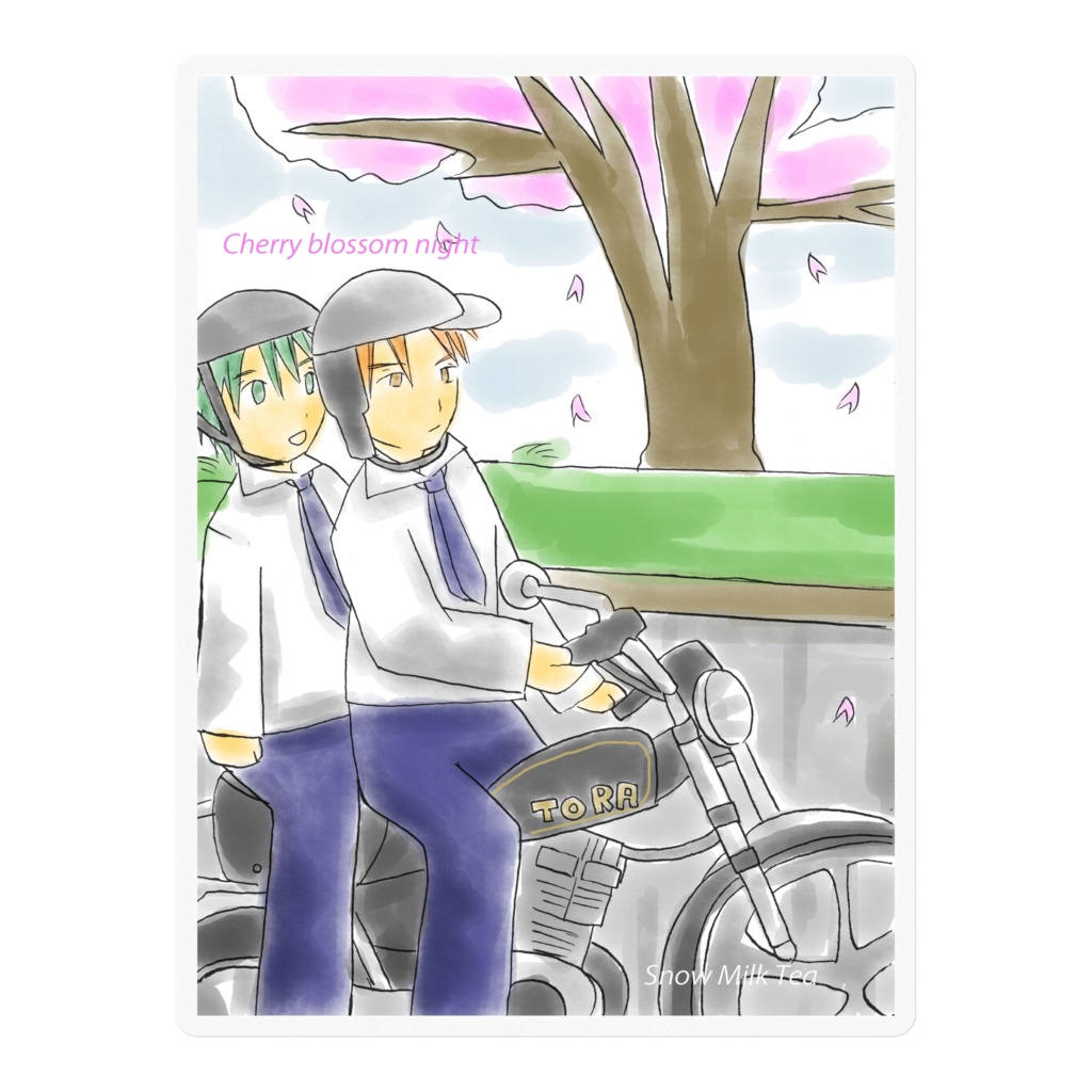 創作漫画Cherry blossom nightの旧車バイクのステッカー