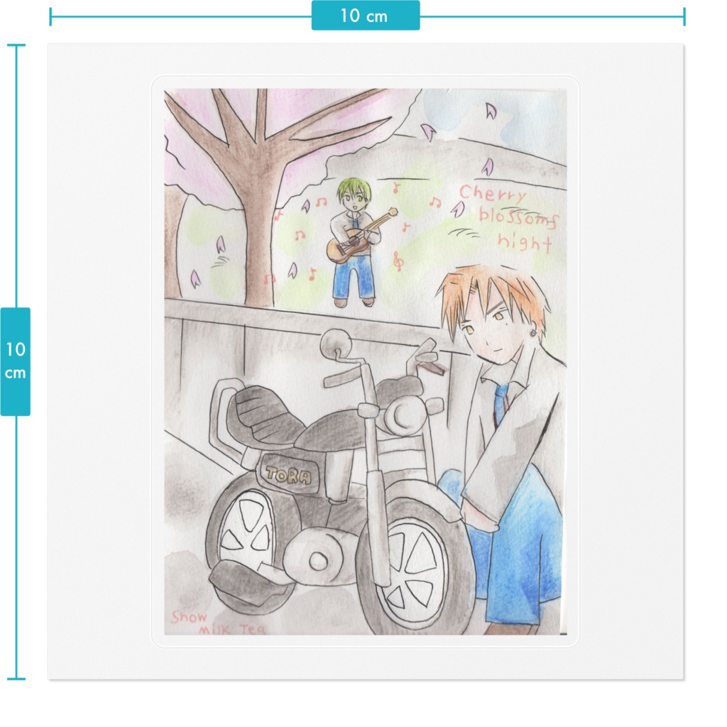 創作漫画Cherry blossom nightの歌とバイクのステッカー
