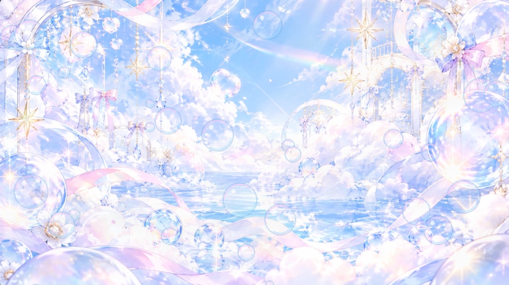 【動く配信背景】ゆめかわ雲海とシャボン玉|2種類セット|VTuber・配信者向け