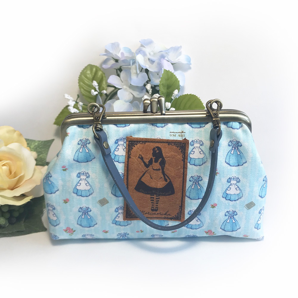 がま口ハンドバッグ (ピンク・ブルー)