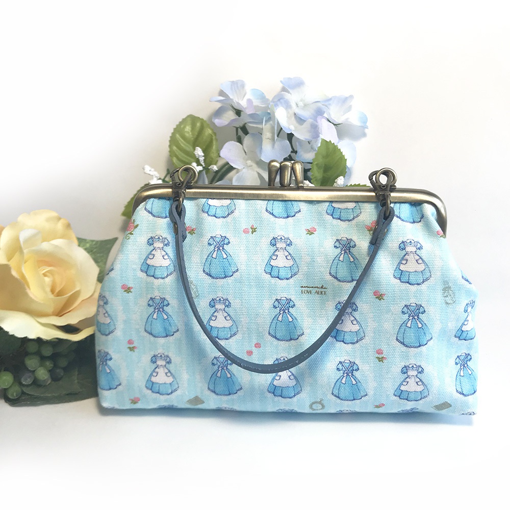 がま口ハンドバッグ (ピンク・ブルー)