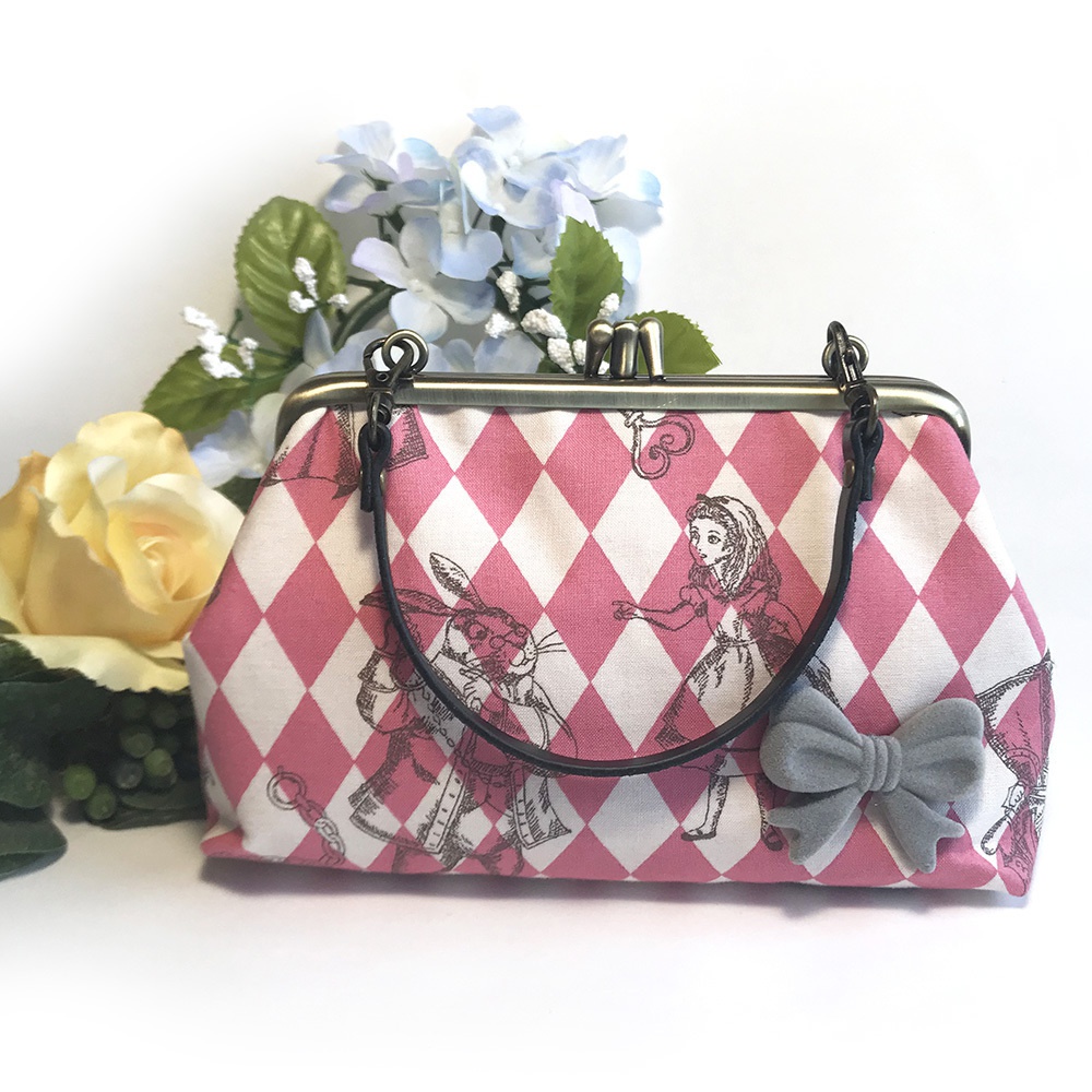 がま口ハンドバッグ (ピンク・ブルー)