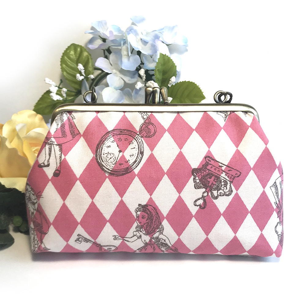 がま口ハンドバッグ (ピンク・ブルー)