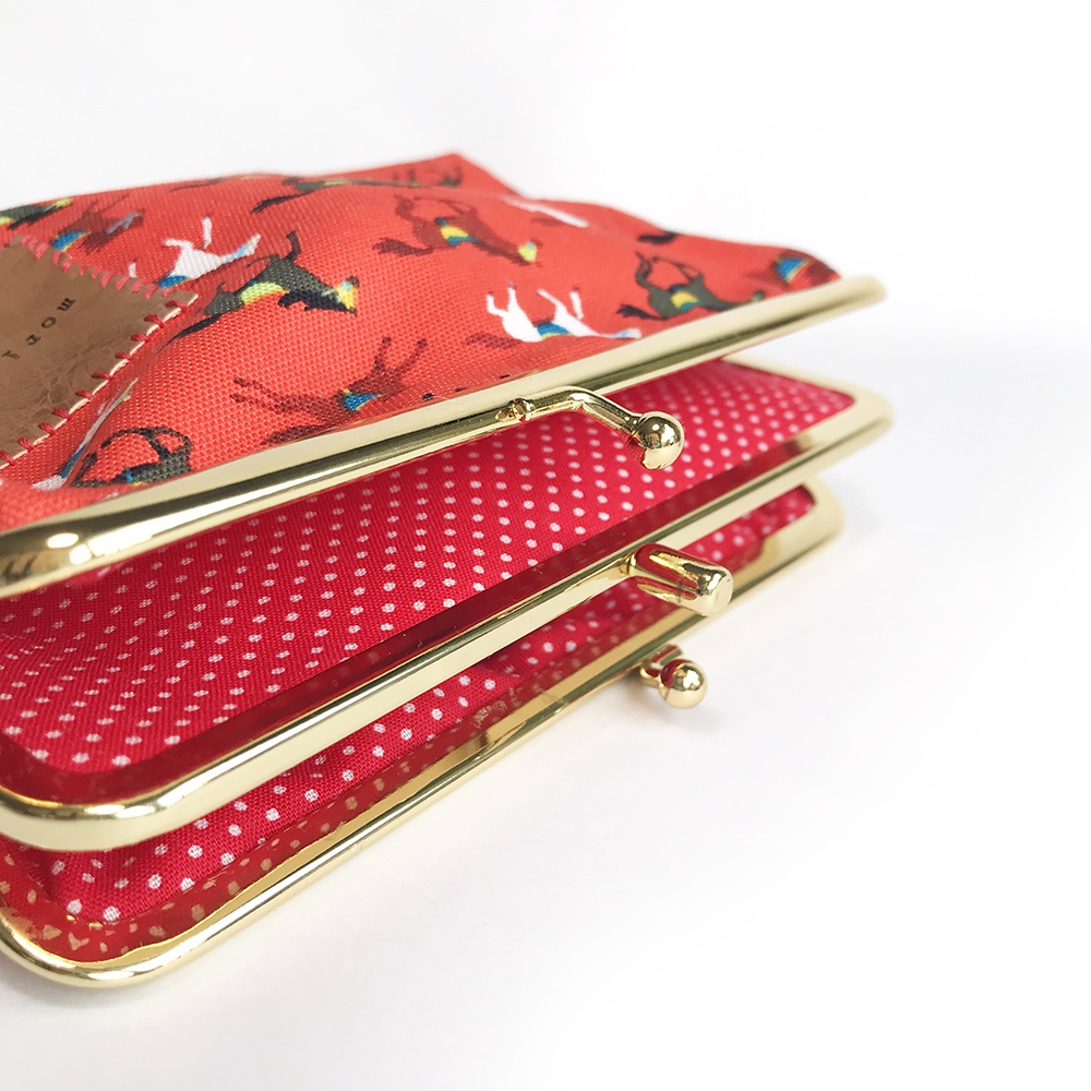 がま口ダブルポーチ【orange horse×red】