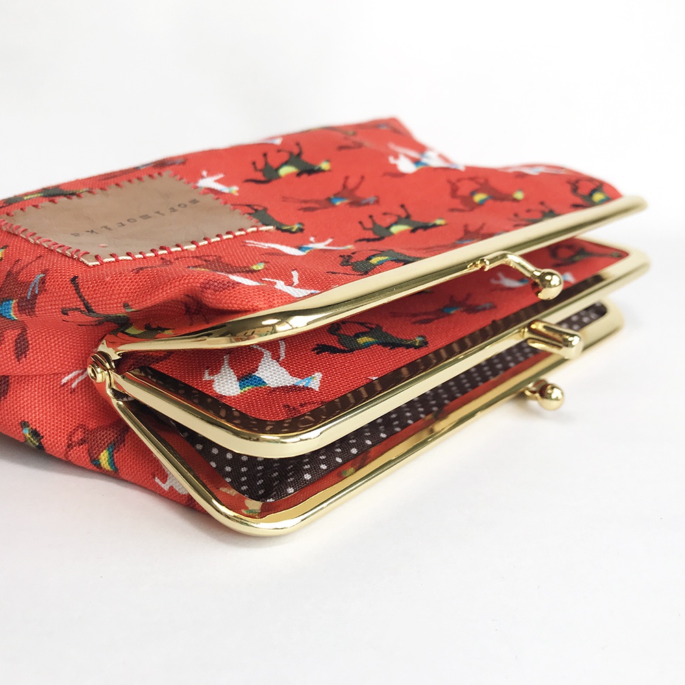 がま口ダブルポーチ【orange horse×brown】