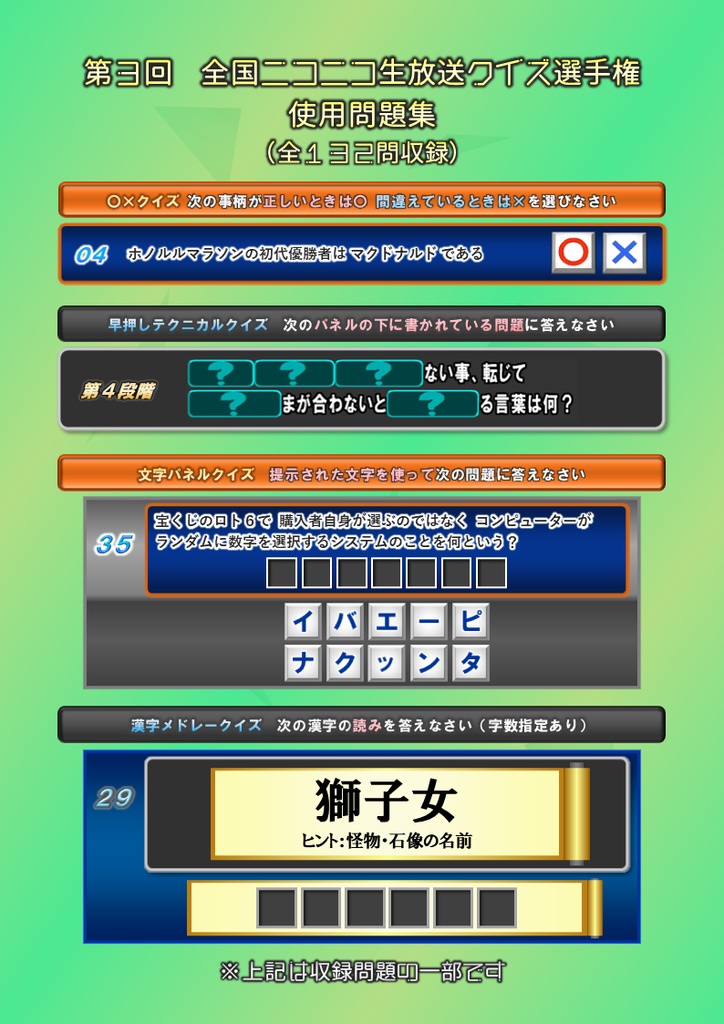 第3回 全国ニコニコ生放送クイズ選手権 使用問題集