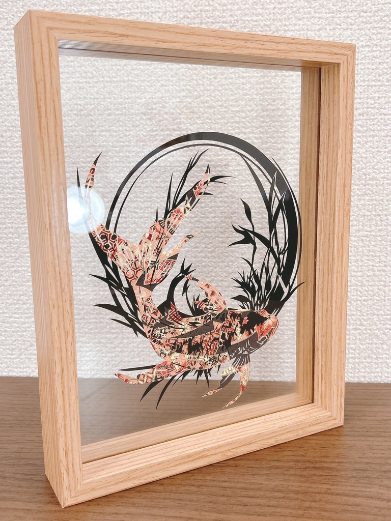 金魚と水草の切り絵アート 額縁付き