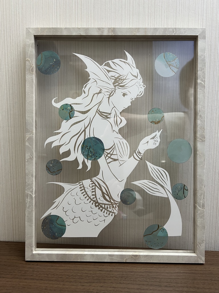 切り絵アート 女性 人魚 木製フレーム