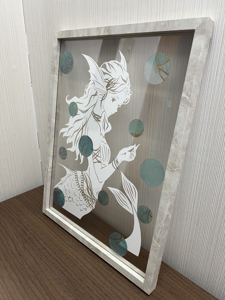 切り絵アート 女性 人魚 木製フレーム